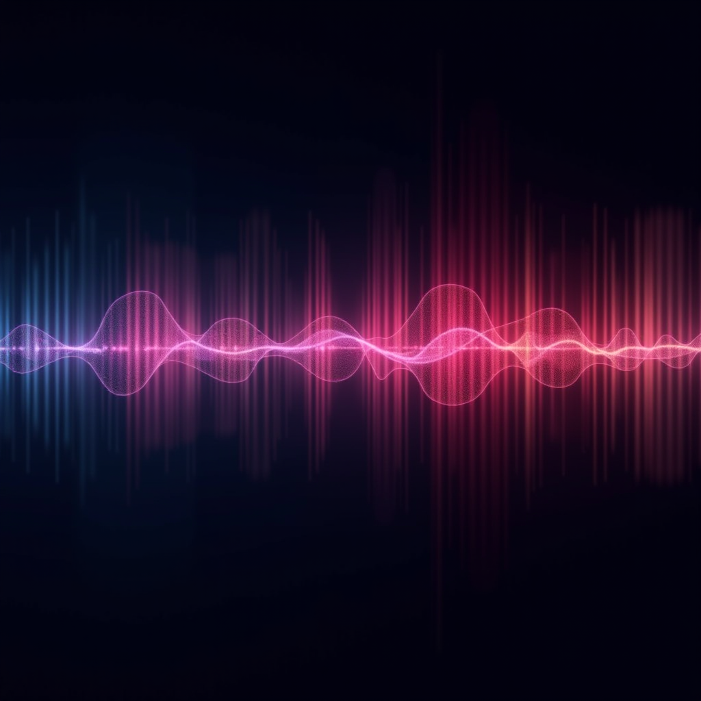 Abstract visualization of voice chat audio waveforms showing intense peaks and valleys in bright colors against a dark background, representing the emotional intensity and real-time nature of voice communication in competitive gaming