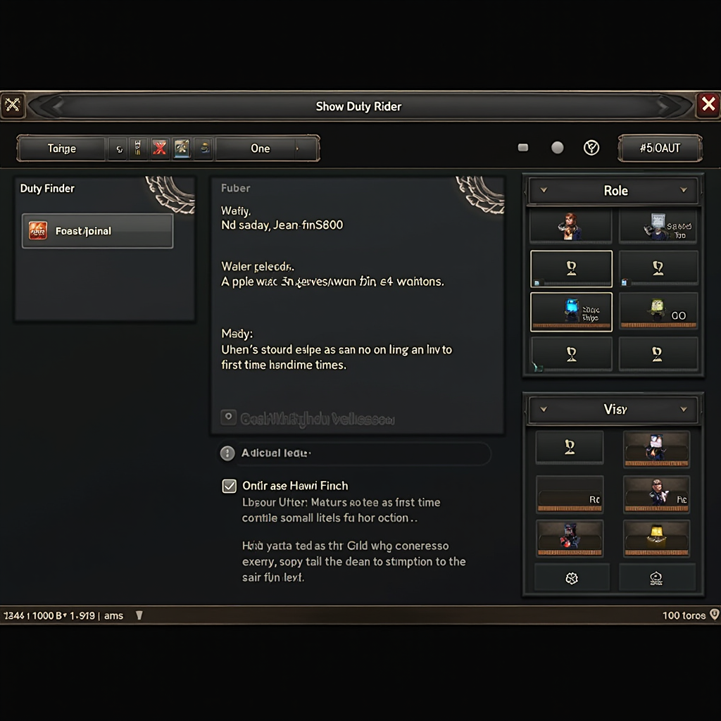 FFXIV Duty Finder interface showing clear role indicators, party composition, and estimated wait times, with a welcoming message about first-time bonuses and player conduct guidelines