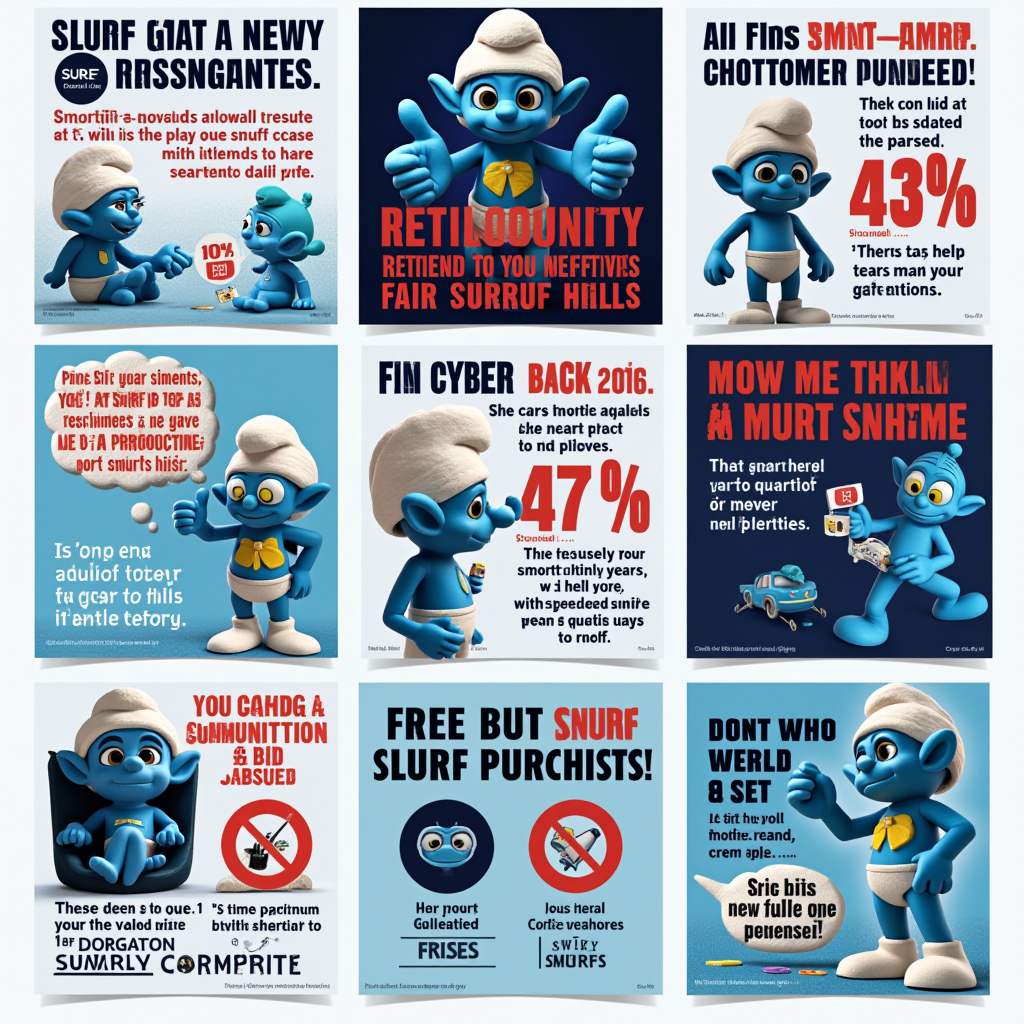 Collection of community-created anti-smurf awareness graphics, infographics, and social media posts showing statistics about new player retention, testimonials, and calls to action for fair play
